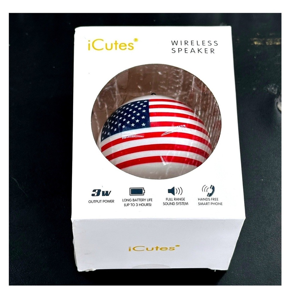 iCutes Wireless Bluetooth Speaker Mini American Flag Red White Blue 3W New